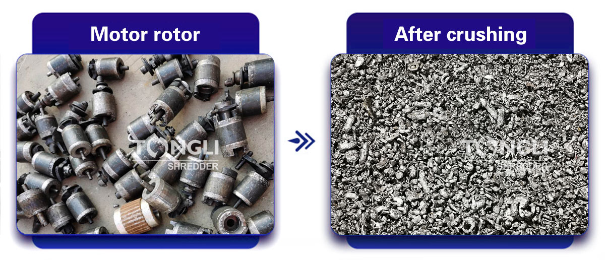 Before and after motor rotor crushing