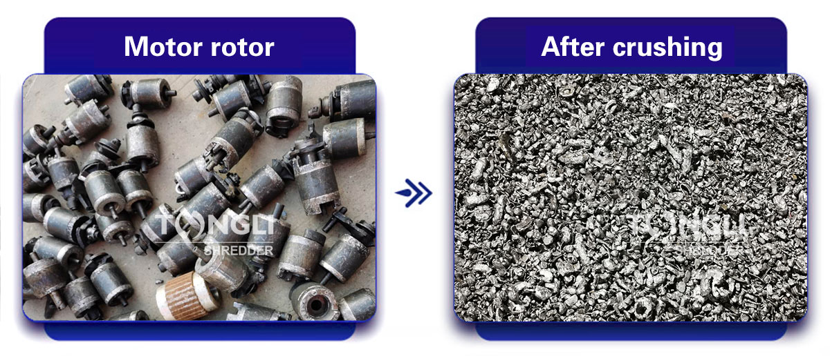 Before and after motor rotor crushing