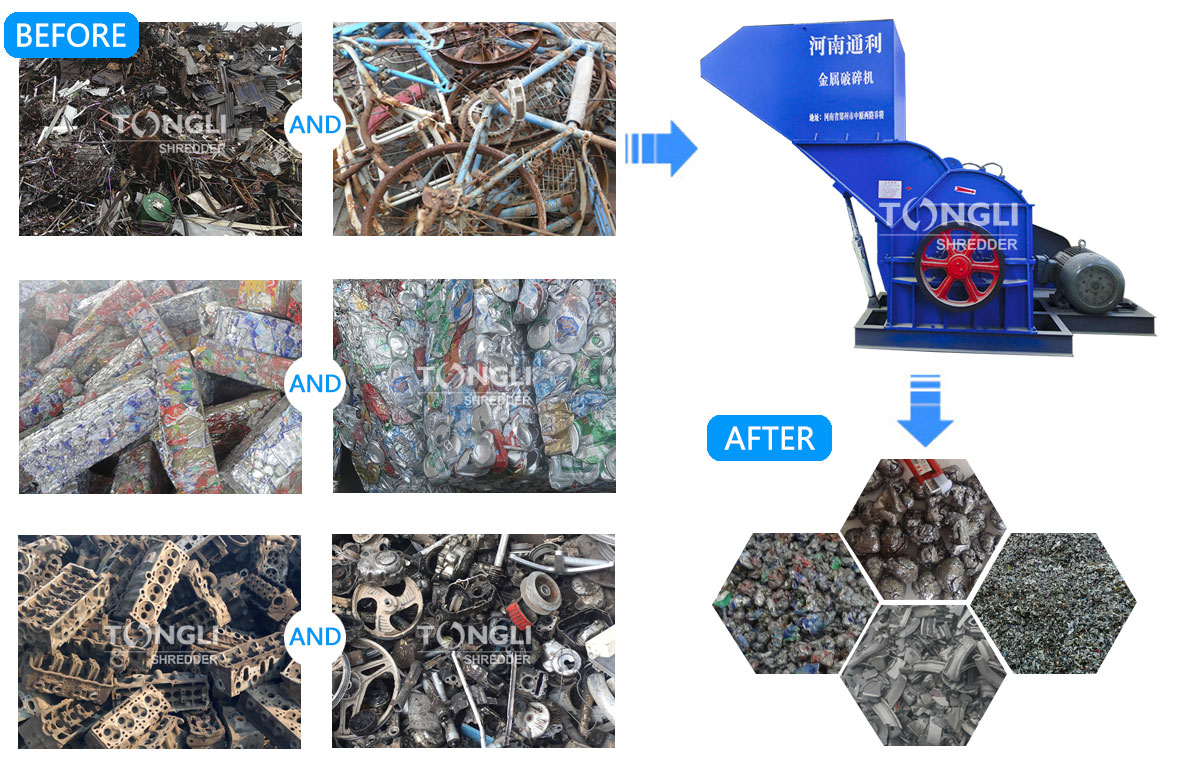 crushing various waste metal materials