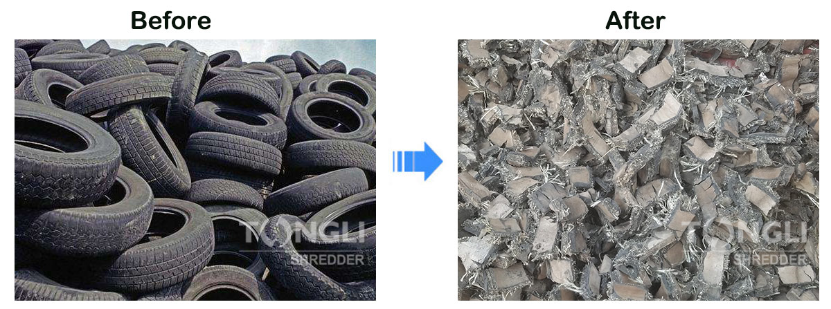 before and after shredding tire